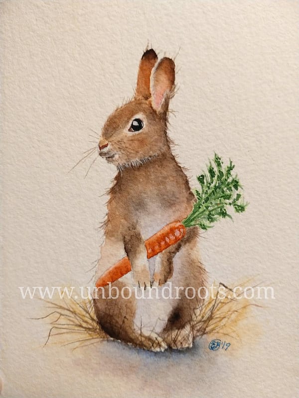 bunny with carrot in watercolor